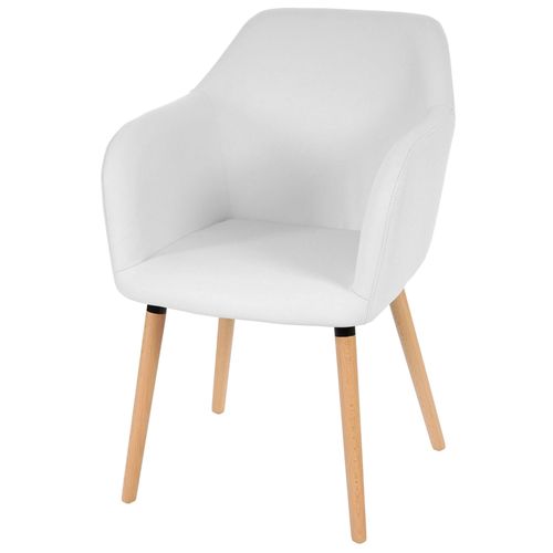 Chaise De Salle À Manger Cuisine Design Rétro En Simili Cuir Blanc Pieds Bois Clair 04_0002360