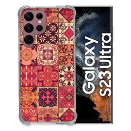 Coque Renforcée En Verre Trempé Pour Samsung Galaxy S23 Ultra Texture Carreau Ciment Rouge