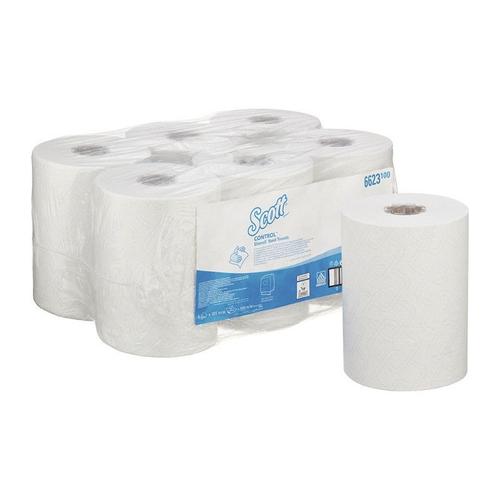 Essuie-mains roulés Scott Control Slimroll 6623 ? Essuie-mains en papier jetables ? 6 rouleaux d'essuie-mains en papier x 165 m d'essuie-mains en papier blancs (990 m au total)