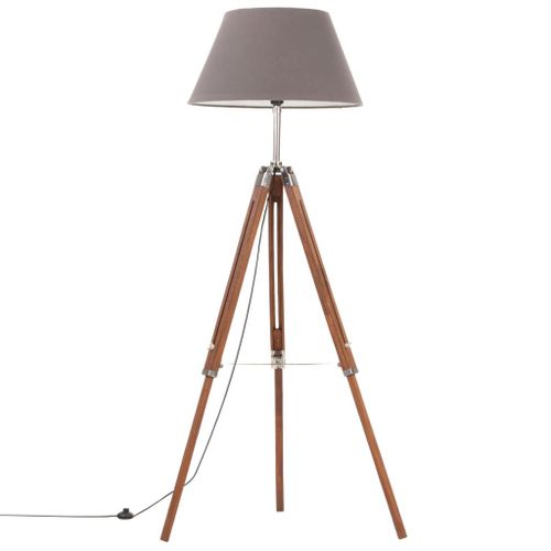 Vidaxl Lampadaire À Trépied Marron Miel Et Gris Bois De Teck 141 Cm