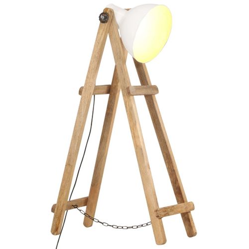 Vidaxl Lampadaire Blanc E27 Bois De Manguier Massif