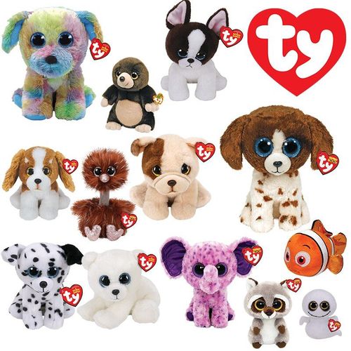 Ty Beanie Boos Big Eyes Peluche Chat Chien Éléphant Ours Poisson Collection Pu Cuir Enfants Cadeau 15cm