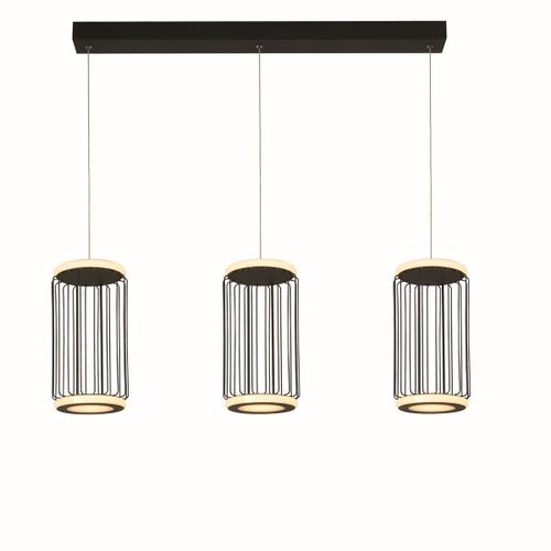 Circolo Suspension De Plafond À 3 Lumières En Forme De Cage À Del, Métal Noir
