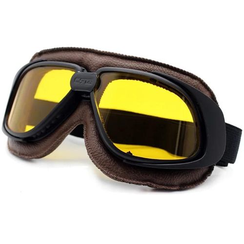 Lunettes jaunes - Lunettes De Moto En Cuir Pour Casque, Vintage, Pour Pilote, Moto, Quad