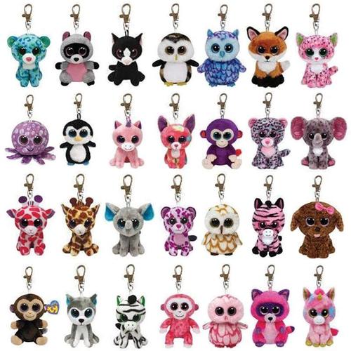 Ty Beanie Leopard Renard Raton Laveur Chat Chien Singe Licorne Girafe Zebre Hibou En Peluche Porte-Cles Jouet Clip Poupee Sac Pendentif Cadeau D'anniversaire