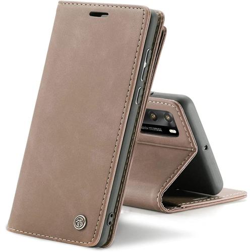 Coque Cuir Pour Huawei P40, Protection Housse En Cuir Pu Portefeuille,Fermeture Magnétique,Fentes Pour Cartes,Fonction De Support.-Brun