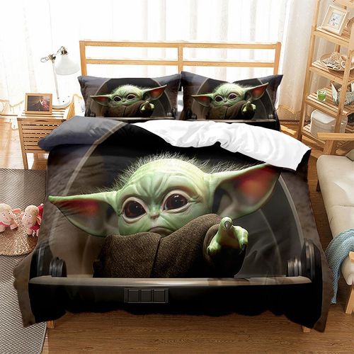 Parure De Lit 3 Pièces Pour 2 Personnes 3d Housse De Couette En Hypoallergique 264*228cm-Anime Star Wars Maître Yoda #L112