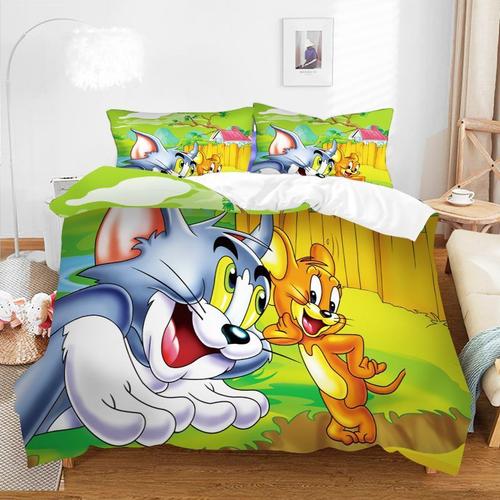 Parure De Lit 3 Pièces Pour 2 Personnes 3d Housse De Couette En Hypoallergique 264*228cm-Kit Chat Et Souris #L305