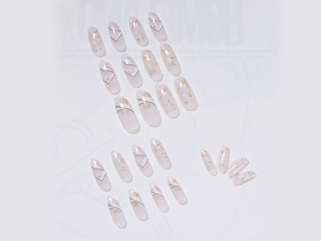 Faux Ongles Motif De Colline Nue Poudre D'or Longue Tenue Cl... - 2
