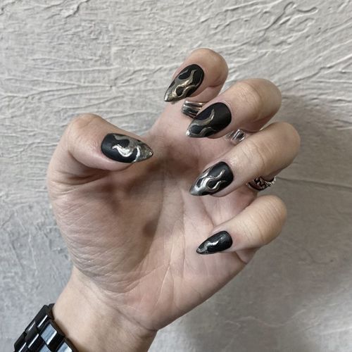 Faux Ongles Patch À Ongles Flamme Foncée De Style Punk Patch À Ongles Porter Des Ongles Finis Faux Ongles Ongles Amovibles Imperméables(72pcs) 