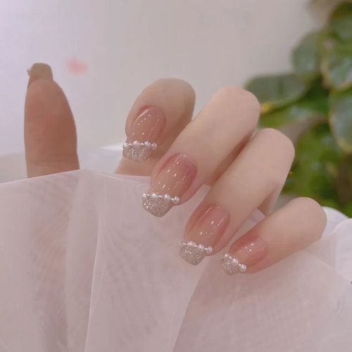 Faux Ongles Perceuse À Pointe De Perle En Cristal Manucure Longue Tenue Finie 24 Pièces De Patchs À Ongles En Boîte(72pcs) 