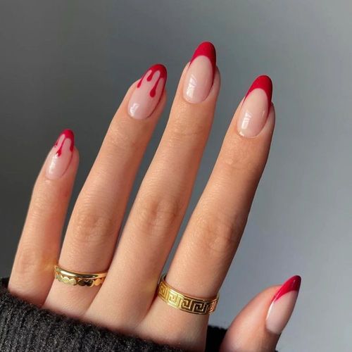 Faux Ongles Patch Manucure Amovible Ongles Portables Manucure Simple Tempérament Français Rouge Faux Ongles(72pcs) 