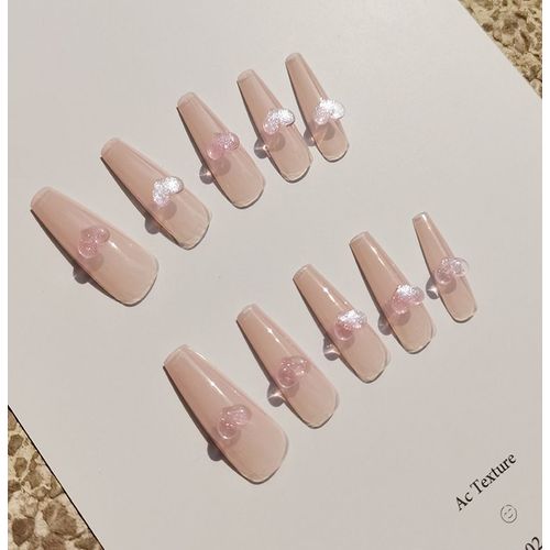 Faux Ongles Aurora Diamond Love Peach Heart Long Y2k Millennium Spice Girl Faux Ongles Pièces Portant Nail Patch Fini 24 Pièces(72pcs) 