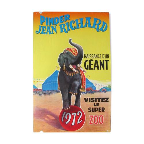 Affiche publicitaire cirque Pinder Jean Richard 1972 jaune
