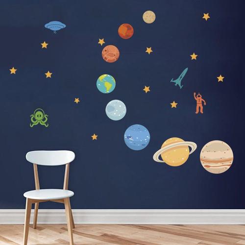 Stickers Muraux Planètes dans l'espace Enfants Autocollant Mural Solaire Système Décoration Murale Chambre Enfants Bébé Salon