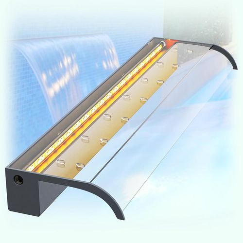 Longrun Kit de Cascade de 90cm pour Bassin, Lame de Cascade en Acrylique incurvée avec éclairage LED Bluetooth 7 Couleurs et Télécommande, Largeur 26cm