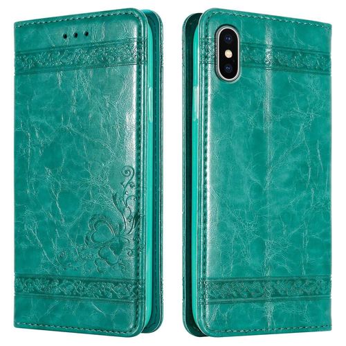 Cadorabo Housse Compatible Avec Apple Iphone Xs Max En Turquoise Avec Ornements - Étui De Protection Avec Fermeture Magnétique, Fonction De Support Et Compartiment Pour Carte