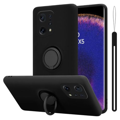 Cadorabo Housse Compatible Avec Oppo Find X5 En Liquid Black - Étui De Protection En Silicone Tpu Flexible Avec Anneau