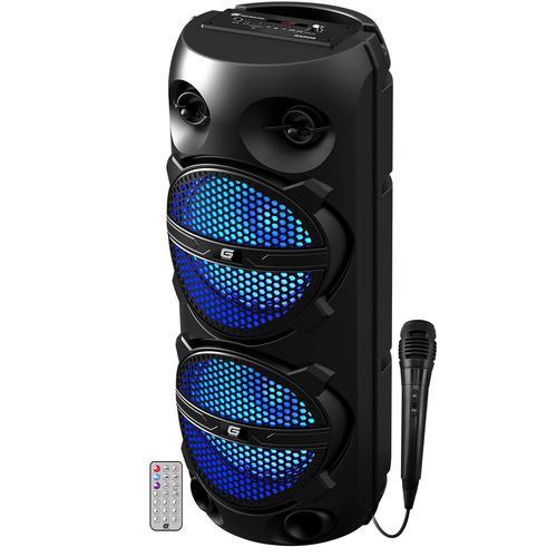 Enceinte DJ Mobile sur batterie Gemsound GS208, 300W, Boomers 20cm à LED  RVB, USB Bluetooth,SD, Radio FM,TWS, Microphone filaire