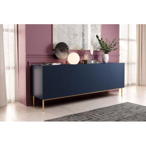 Buffet 4 Portes 200 Cm Kasha Pieds Or Bleu Foncé