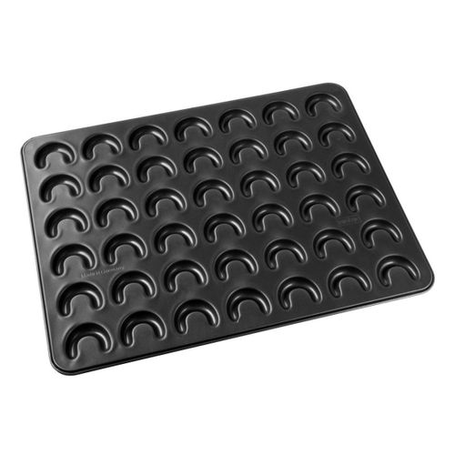 Zenker 7420 Moule À Pâtisserie Pour 42 Croissants De Lune À La Vanille, Plaque À Patisserie, Plaque À Biscuits, Plaque De Cuisson Avec Un Revêtement En Teflon, Acier Inoxydable, Noir, 42 X 32 X 1 Cm