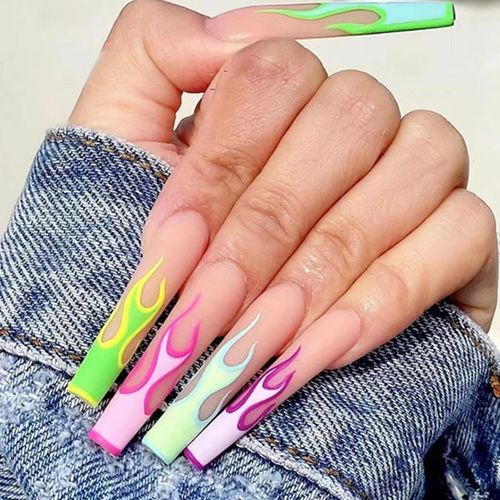?72 Pièces Faux Ongles?Armure De Ballet Armure Longue Tenue Nouvelle Couleur Correspondant À La Flamme D'été Faux Ongles Finis 