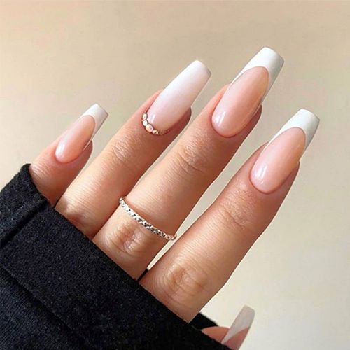 ?72 Pièces Faux Ongles?Porter Une Presse Européenne Et Américaine Sur Les Ongles Une Pièce De Manucure Française Pièce Produit Fini Longue Tenue Pièce D'ongles 