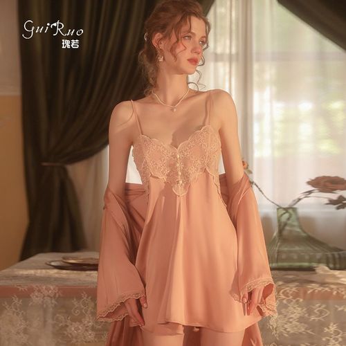 Sexy Dos Nu Tentation Pyjamas Dentelle Cardigan Robe Bretelles Chemise De Nuit Femmes Maison Porter Costume,Tenue Sexy Femme Coquine Hot