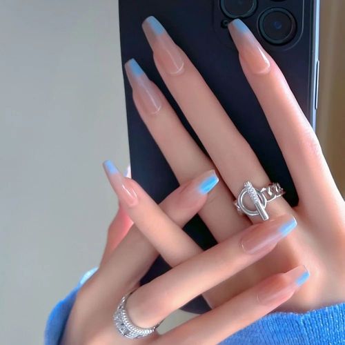 ?72 Pièces Faux Ongles?Patch D'armure De Cercueil Détachable Ultra-Mince Détachable Bleu Transparent Allongeant Et Élargissant Le Patch D'armure De Cercueil Portant Le Produit Fini D'armure 
