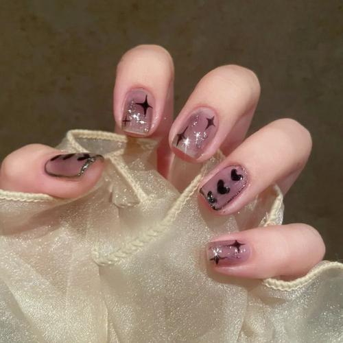 ?72 Pièces Faux Ongles?Violet Clair Micro Glitter Love Transparent Glitter Nails 24 Patchs Nail Art En Boîte 