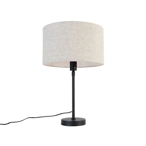 Qazqa Design Tafellamp Zwart Verstelbaar Met Kap Lichtgrijs 35 Cm - Parte Acier /Tissu Noir,Gris Rond / Luminaire / Lumiere / Éclairage / Intérieur / Salon E27 Max. 1 X 60 Watt