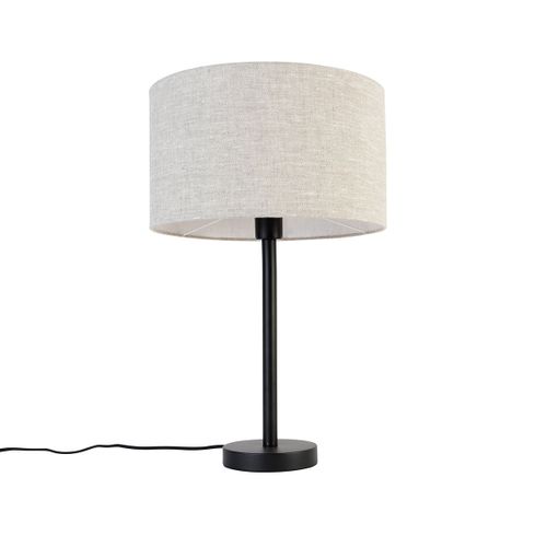 Qazqa Design Lampe De Table / Lampe Á Poser / Luminaire / Lumiere / Éclairage Moderne Noire Avec Abat-Jour Bouclé Gris Clair 35 Cm - Simplo Acier /Tissu Noir,Gris Rond / Intérieur / Salon...