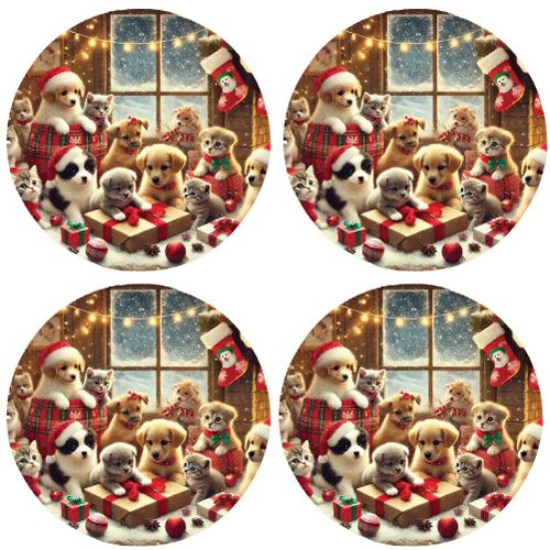 Set De 4 Dessous De Verres Chatons Et Chiots