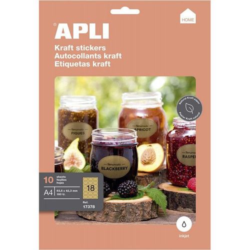 Apli Home - Adhésif Permanent - Kraft - 63,5 X 42,3 Mm (Oval) 180 Étiquette(S) (10 Feuille(S) X 18 Boîte - Étiquettes