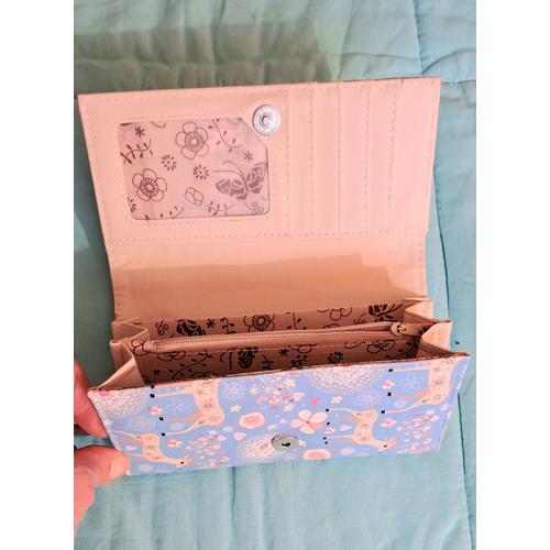 porte monnaie biches fleur papillon bleu beige femme fille portefeuille porte cartes