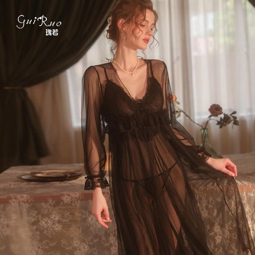 Lingerie Érotique, Maille Sexy, Perspective, Tentation, Écharpe Douce, Jupe Longue, Peignoir, Costume Homewear Femme