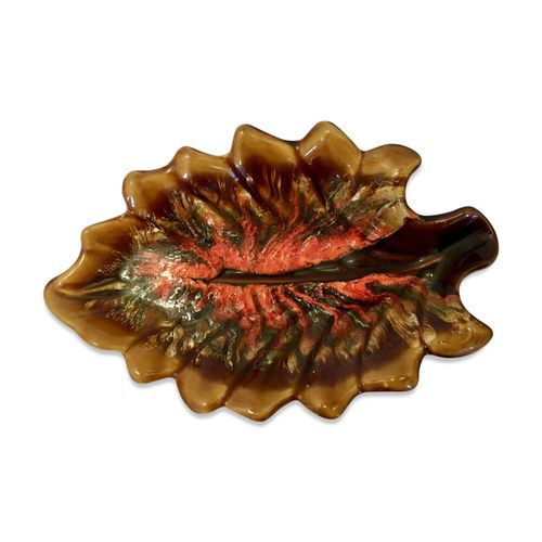Plat Coupe Vallauris Annes 1950 Forme Feuille Marron