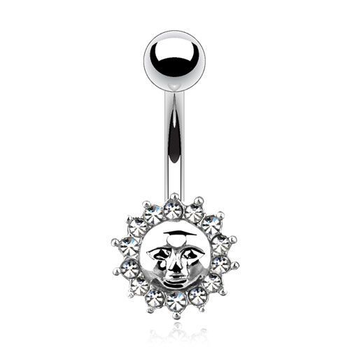 Piercing Nombril Ventre Boule Soleil Lune Bijoux Acier Chirurgical Inoxydable Anti Allergique Banane Barbell Romeo Argenté Lovepiercing