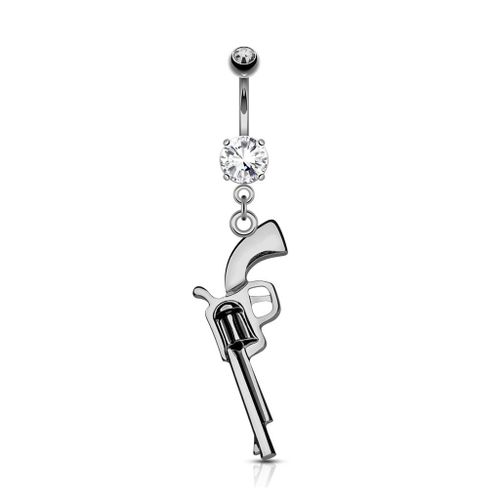 Piercing Nombril Ventre Boule Pistolet Revolver Arme Perle Bijoux Acier Chirurgical Inoxydable Anti Allergique Banane Barbell Dragan Gris Foncé Noir Lovepiercing