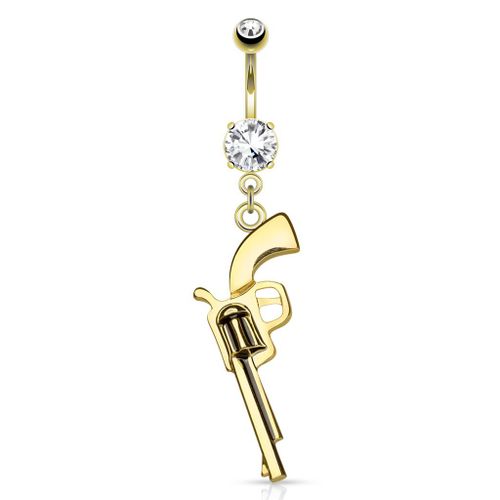 Piercing Nombril Ventre Boule Pistolet Revolver Arme Perle Bijoux Acier Chirurgical Inoxydable Anti Allergique Banane Barbell Dragan Doré Or Lovepiercing