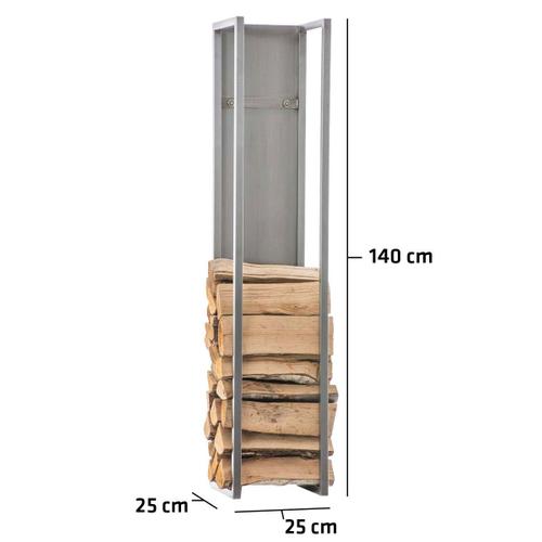 Range-Bûches Étagère En Acier Inoxydable Bois De Cheminée 25x25x140 Cm Dec10021