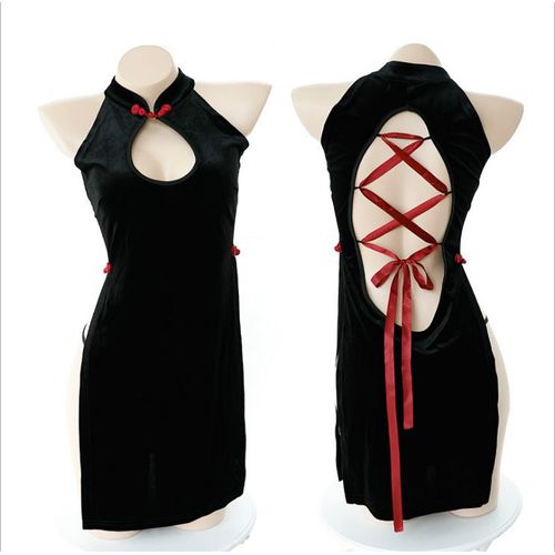 Sexy Lingerie Rétro Cheongsam Dos Bretelles Corset Creux Uniforme Tentation Femme Costume Costume,Tenue Sexy Femme Coquine Hot