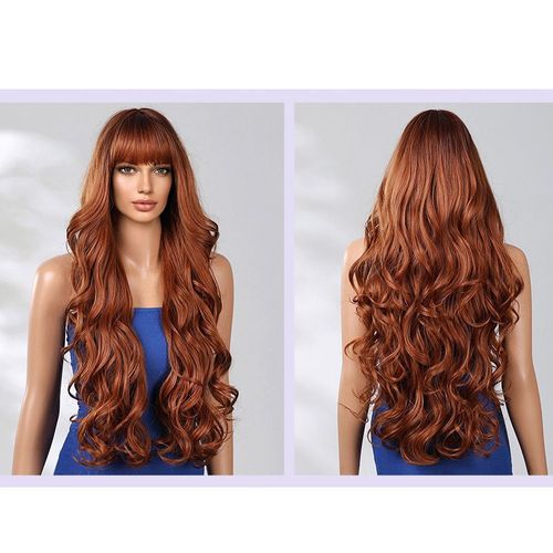 Perruque Pour Femme, Cheveux Longs Bouclés, Orange, 30inch