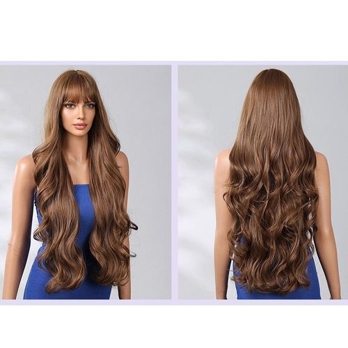 Perruque Pour Femmes, Cheveux Longs Bouclés, Brun Foncé, 30inch