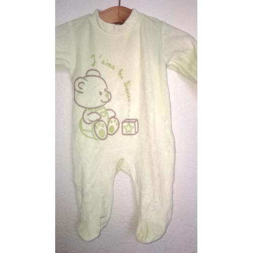 Pyjama Vert D'eau En Velours Motif Ourson Bébé Garçon Taille 1 Mois Idée Cadeau