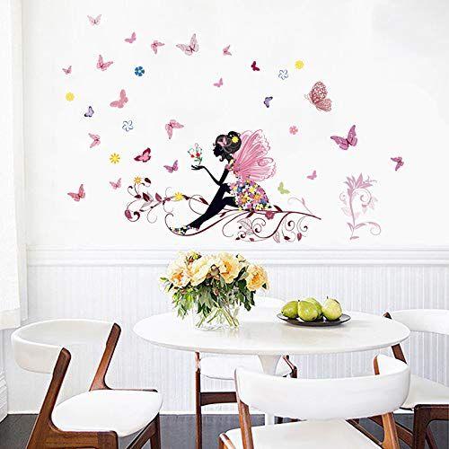 Romantique Dansant Fille Fleur Fée Papillon Amovible Stickers Muraux  Autocollants, Enfants Bébé Chambre Pépinière DIY Décoratif Adhésif  Stick-cksStore
