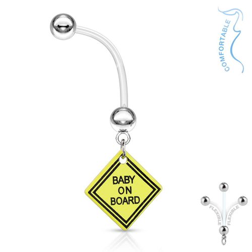 Piercing Nombril Grossesse Baby On Board Bébé À Bord Maternité Longue Barre Acrylique Retainer Bioflex Lovepiercing