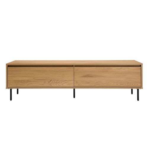 Meuble Tv Finition Bois Clair Chêne 2 Tiroirs L160 Cm Aragon