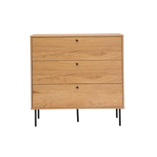 Commode Finition Bois Clair Chêne Et Pieds Métal Noir 3 Tiroirs L100 Cm Pernelle