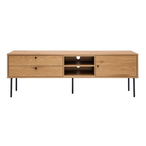 Meuble Tv Finition Bois Clair Chêne Et Pieds Métal Noir L160 Cm Pernelle